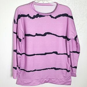 Longsleeve Lavender & Navy Striped T-Shirt, Pullover, Crew Neck, Size Large